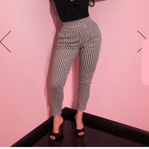 NWT Vixen by Micheline Pitt Black Gingham Cigarette Pants - Picture 3 of 11